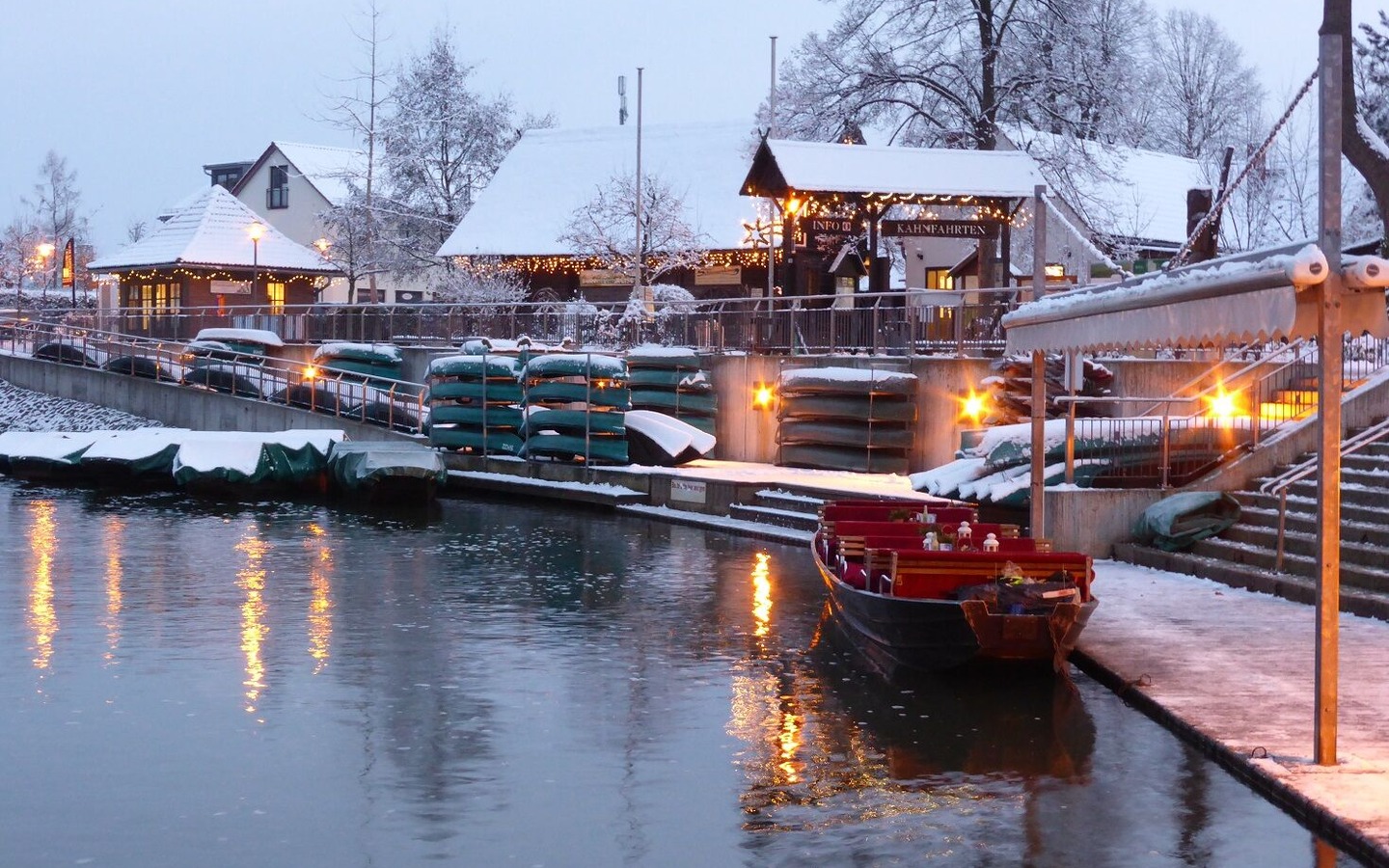 Winterlicher Spreehafen, Foto: Spreehafen Burg, Lizenz: Amt Burg (Spreewald)
